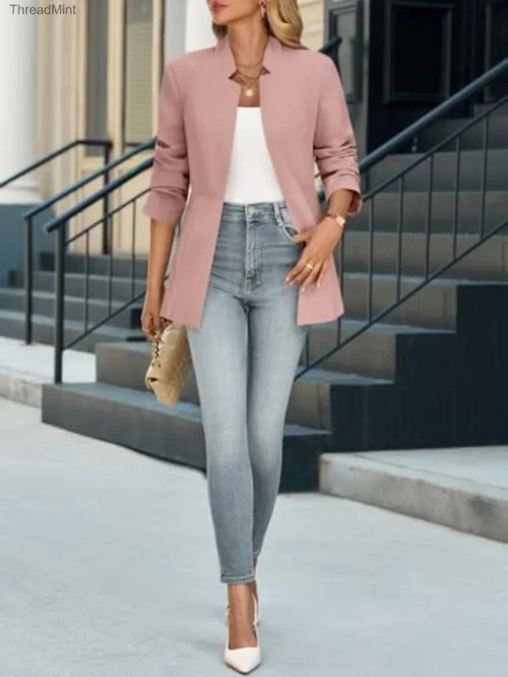 Cicy Bell Womens Casual Business Blazer Long Sleeve Open Front Notch Jacket